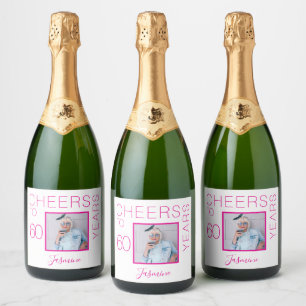Etiquetas Para Vinos Espumosos Brindis por 60 años Foto elegante en rosa blanco