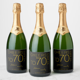 Etiquetas Para Vinos Espumosos Brindis por 70 años Black Gold Elegante Cumpleaños