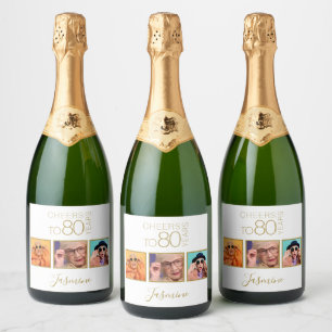 Etiquetas Para Vinos Espumosos Brindis por 80 años 3 Fotos Marco Dorado Elegante