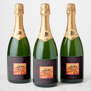 Etiquetas Para Vinos Espumosos Brindis por 80 años Foto Black Pink Elegante