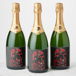 Etiquetas Para Vinos Espumosos Bruja Gótica Gato Negro Vela Calavera Halloween De