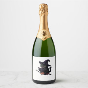 Etiquetas Para Vinos Espumosos Bruja Purr-rmesan - Sticker de Gato Kawaii Sushi O