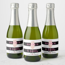 Etiquetas Para Vinos Espumosos Brunch y burbujeante negro y blanco Raya | Rosa
