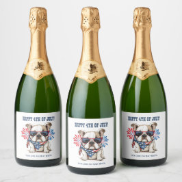 Etiquetas Para Vinos Espumosos Bulldog 4 de Julio Día de la Independencia Rojo Bl