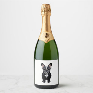 Etiquetas Para Vinos Espumosos Bulldog francés en Tuxedo vistiendo gafas