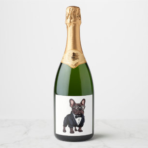 Etiquetas Para Vinos Espumosos Bulldog francés en Tuxedo vistiendo gafas