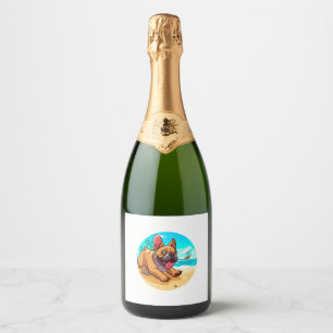 Etiquetas Para Vinos Espumosos Bulldog francés en una playa
