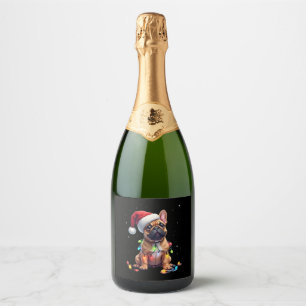 Etiquetas Para Vinos Espumosos Bulldog francés Navidad iluminando Bulldog Santa F