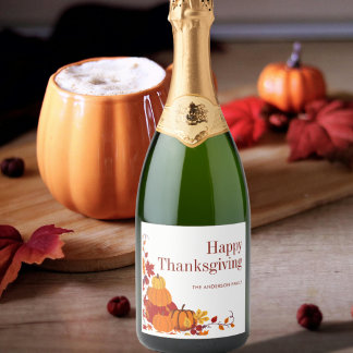 Etiquetas Para Vinos Espumosos Calabaza Moderna Hojas de Otoño Feliz Día de Acció