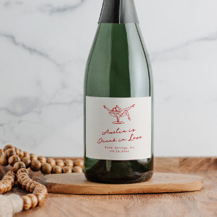 Etiquetas Para Vinos Espumosos Caprichosa Despedida de Soltera Roja Dibujada a Ma