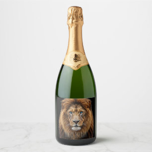 Etiquetas Para Vinos Espumosos Cara de León Majestuoso con Ojos Azules   Anima Fa