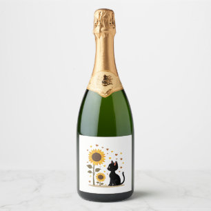 Etiquetas Para Vinos Espumosos Cat Sunflower Árbol de Navidad Sun Flor Cat Lover