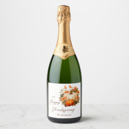 Etiquetas Para Vinos Espumosos Cena de Acción de Gracias Calabaza Floral Script B