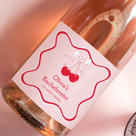 Etiquetas Para Vinos Espumosos Cereza Rosa Roja Ondulada Encima Champagne de Solt
