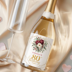 Etiquetas Para Vinos Espumosos Champagne Burgundy Rosado Precioso para el Cumplea