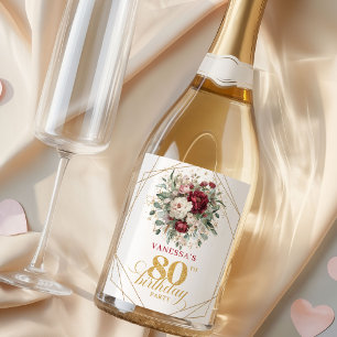 Etiquetas Para Vinos Espumosos Champagne Burgundy Rubor Elegante Cumpleaños 80