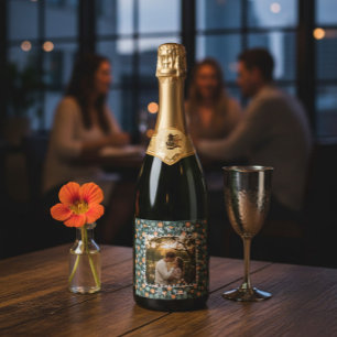 Etiquetas Para Vinos Espumosos Champagne con foto de compromiso floral personaliz