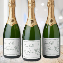 Etiquetas Para Vinos Espumosos Champagne Verde Boda Dibujada a Mano