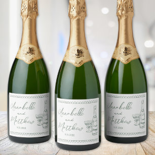 Etiquetas Para Vinos Espumosos Champagne Verde Boda Dibujada a Mano