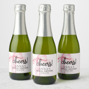 Etiquetas Para Vinos Espumosos Champán de Ducha Nupcial con Lazo Rosa Rubor