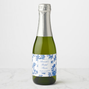 Etiquetas Para Vinos Espumosos Champán Nupcial de Chinoiserie Azul y Blanco