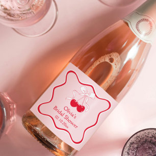 Etiquetas Para Vinos Espumosos Champán para Bridal Shower con lazo ondulado y cer