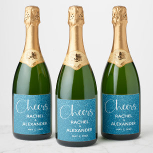 Etiquetas Para Vinos Espumosos CHEER Purpurina Turquesa Boda Sparkling Wine Lab