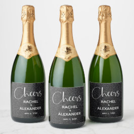 Etiquetas Para Vinos Espumosos CHEERS Purpurina negro Boda Sparkling Wine Labs