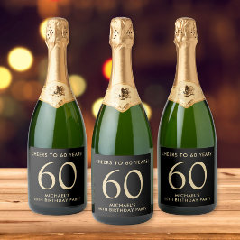 Etiquetas Para Vinos Espumosos Cheers to 60 Years Black Gold 60th Birthday Party