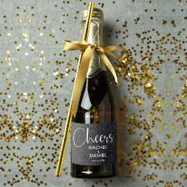 Etiquetas Para Vinos Espumosos Cheque Faux BLACK PURPURINA Boda Mini