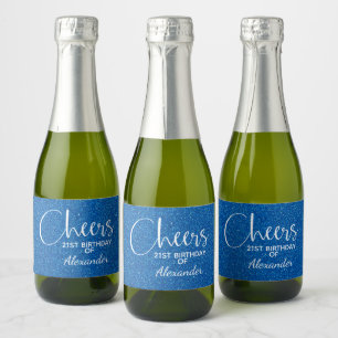 Etiquetas Para Vinos Espumosos Cheque Faux Blue PURPURINA Birthday Mini