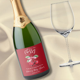 Etiquetas Para Vinos Espumosos Cherry rojo en la cima Coquette Bow rosa Baby Show