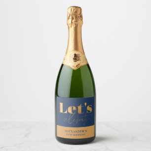 Etiquetas Para Vinos Espumosos Chic Naval y Dorado Celebremos Cumpleaños