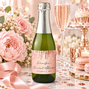 Etiquetas Para Vinos Espumosos Chic Rosa Dorado Brillo Goteo Guión Despedida de S