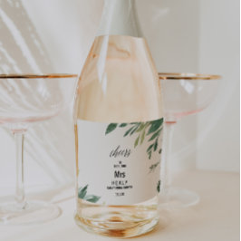 Etiquetas Para Vinos Espumosos Chorro de Novia con Follaje Botánico de Greenery M