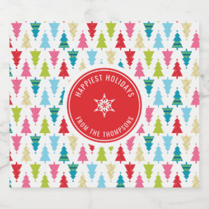 Etiquetas Para Vinos Espumosos CHRISTMAS TREE PATTERN festivo moderno mínimo rojo