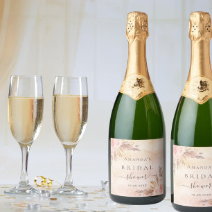 Etiquetas Para Vinos Espumosos Chuva de noiva hierba de pampas rosa dorado