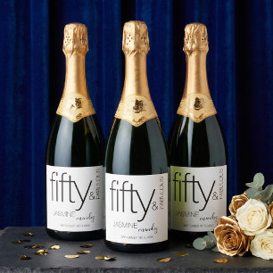 Etiquetas Para Vinos Espumosos Cincuenta y Fabuloso Cumpleaños en Blanco y Negro