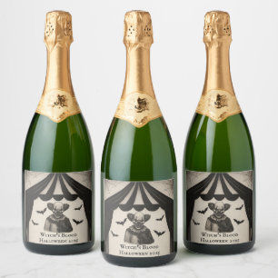 Etiquetas Para Vinos Espumosos Circo vintage Halloween, tema del Carnaval