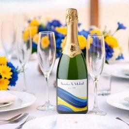 Etiquetas Para Vinos Espumosos Cobalt Blue and Lemon Yellow Modern Wedding