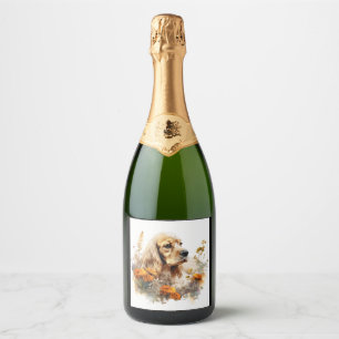 Etiquetas Para Vinos Espumosos Cocker Spaniel americano con flores silvestres 2