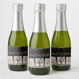 Etiquetas Para Vinos Espumosos Collage de fotos Silver Gold Confetti 100 cumpleañ