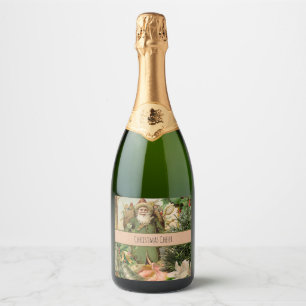 Etiquetas Para Vinos Espumosos Collage Navideño de Santa Verde del Viejo Mundo An