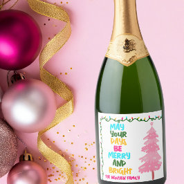 Etiquetas Para Vinos Espumosos Colorful Merry Bright Pink Christmas Party Custom