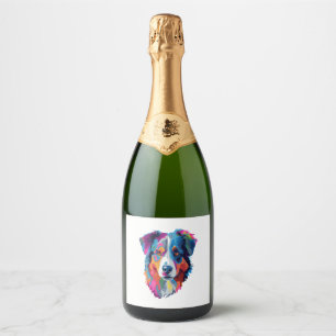 Etiquetas Para Vinos Espumosos Colorido perro pastor australiano