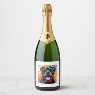 Etiquetas Para Vinos Espumosos Colorido Rottweiler Pop Art � Vibrante Splash Styl