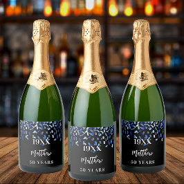 Etiquetas Para Vinos Espumosos Confeti azul marino negro nombre años hombre de cu