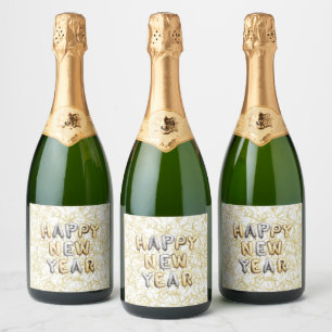 Etiquetas Para Vinos Espumosos Confeti de Feliz Año Nuevo Gris Dorado