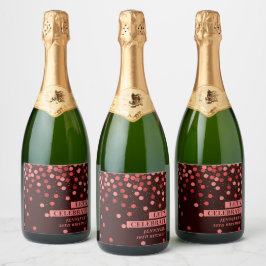 Etiquetas Para Vinos Espumosos Confeti Negro y Rojo Celebremos