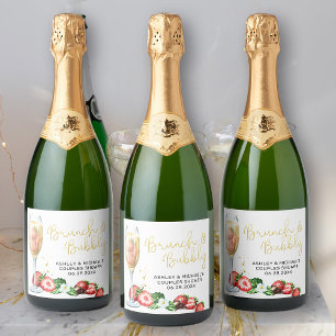 Etiquetas Para Vinos Espumosos Copa de Vino Espumoso de Brunch & Bubbly de Fresa